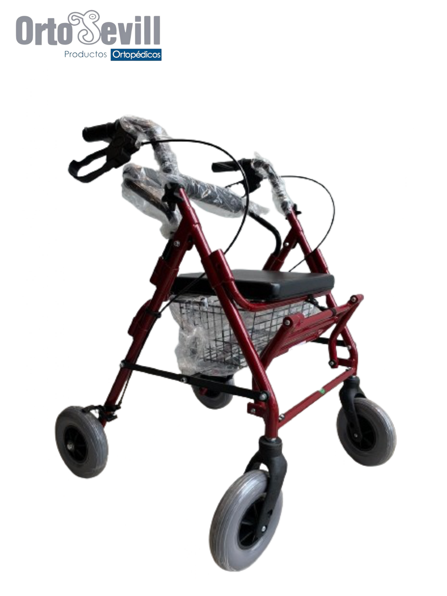 ANDADOR ROLLATOR DE ALUMINIO HIBRIDO C/CANASTILLA ROJO